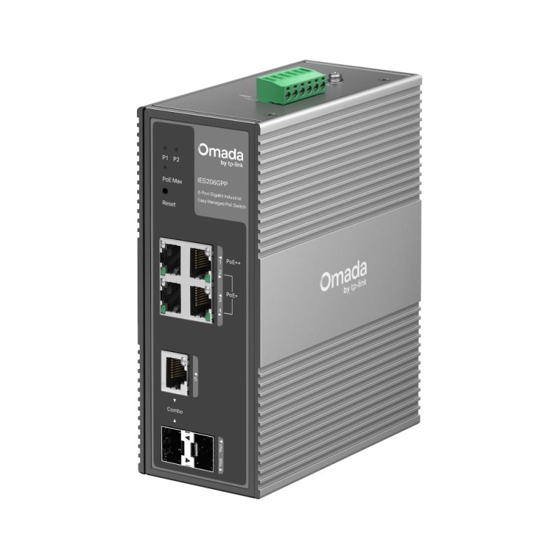 Omada By TP-Link  IES206GPP │6-Port Gigabit  Industrial Easy Managed Switch With 3-Port PoE+ and 1-Port PoE++